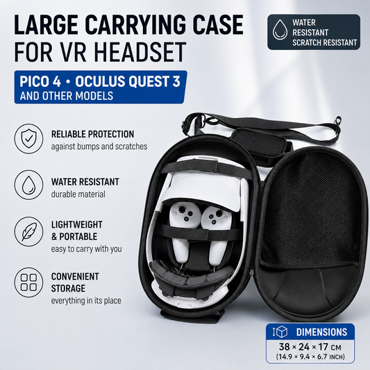 GEEKVR Large VR Headset Travel Case – Shockproof & Waterproof Hard Shell with Controller Storage