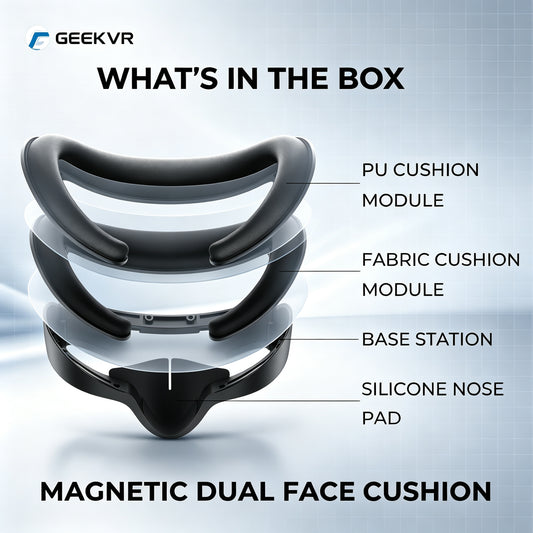 GEEKVR Modular Magnetic Mask for Meta Quest 3S – Quick-Swap PU & Fabric Face Pads