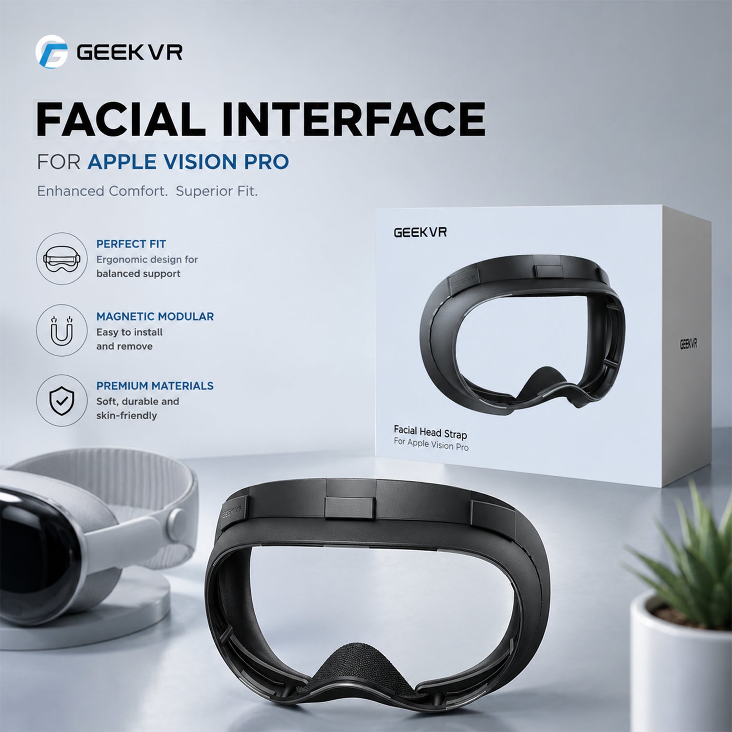 パック・フェイスマスク apple GEEKVR Modular Mask for Apple Vision Pro (World's First Replacement Li